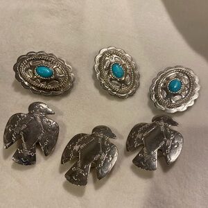 Vintage Silver Tone Bird and Concho Tribal Design
Button Covers